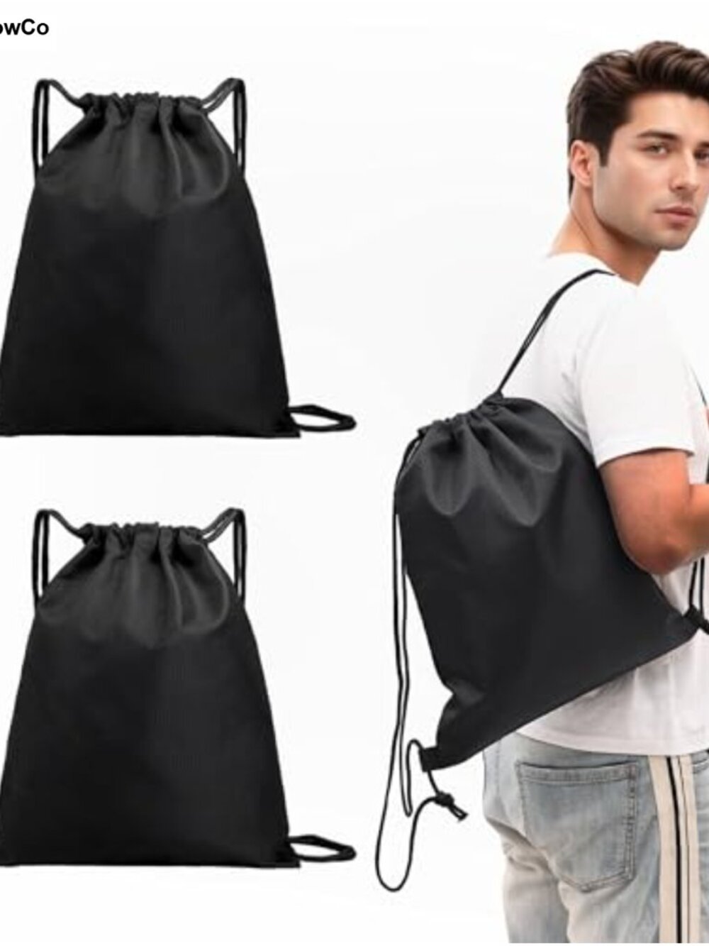 2-Pack Waterproof Drawstring Backpacks Soccer-Texture Oxford Gym Sack
